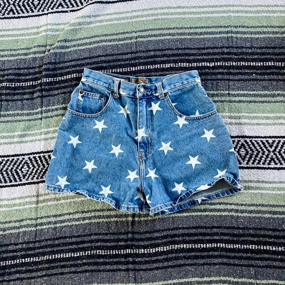 Express Blue Denim Jean Shorts with White Star Print